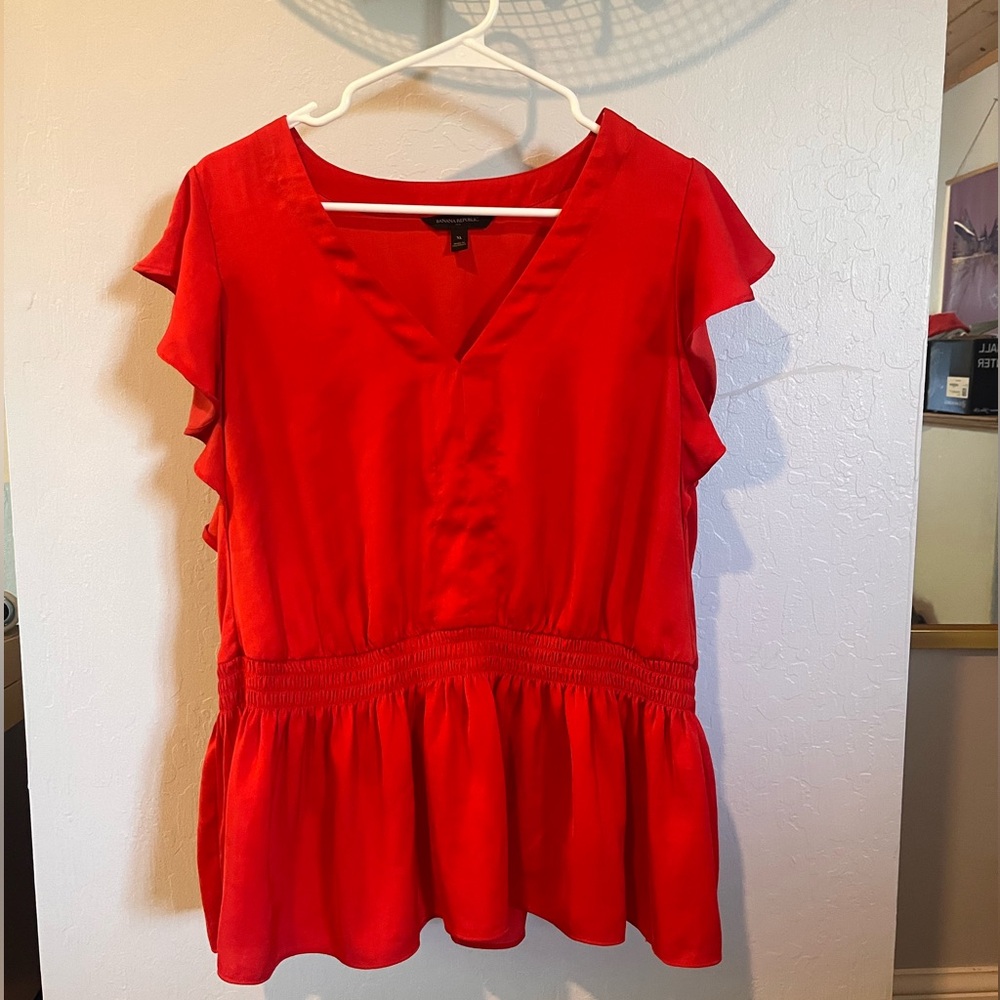 Banana Republic Red Satin Blend Cinch Waist Top